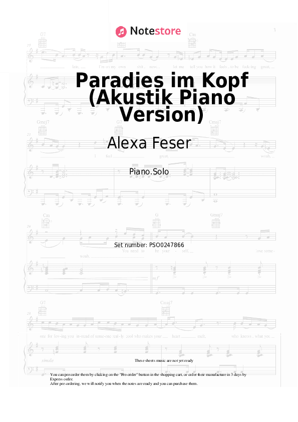 Paradies im Kopf (Akustik Piano Version) - Alexa Feser Piano Sheet Music - Piano.Solo