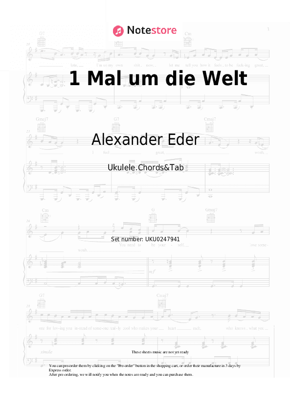 1 Mal um die Welt - Alexander Eder, SDP Ukulele Sheet Music - Ukulele.Chords&Tab