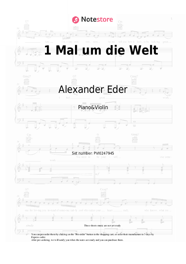 1 Mal um die Welt - Alexander Eder, SDP Piano Sheet Music and Violin - Piano&Violin