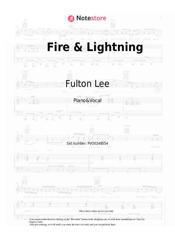 Fire & Lightning - Fulton Lee, Karen Linette Piano Sheet Music with the Voice part - Piano&Vocal