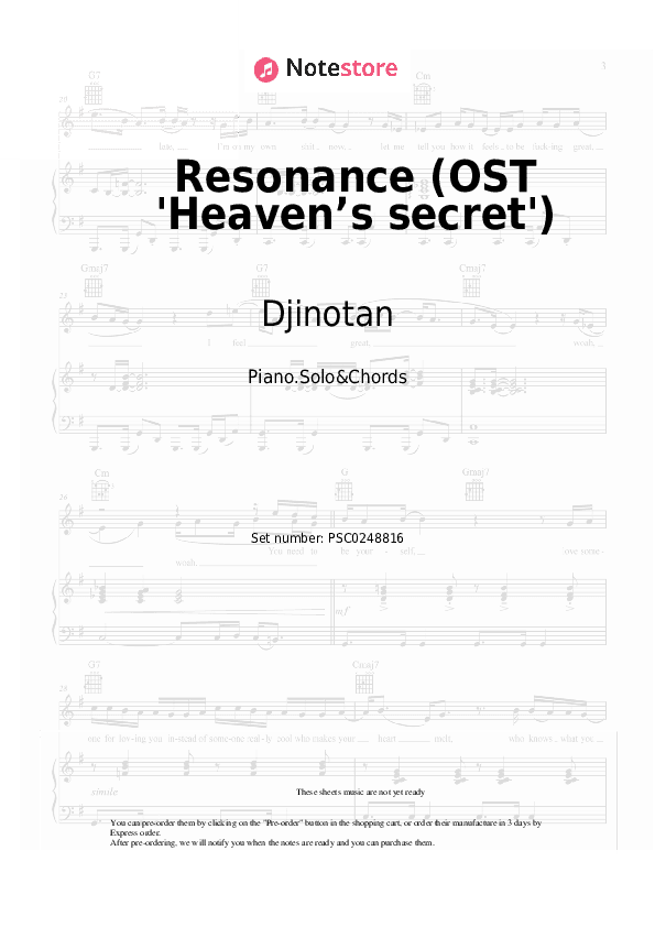 Resonance (OST 'Heaven’s secret') - Djinotan Piano Sheet Music and Chords - Piano.Solo&Chords