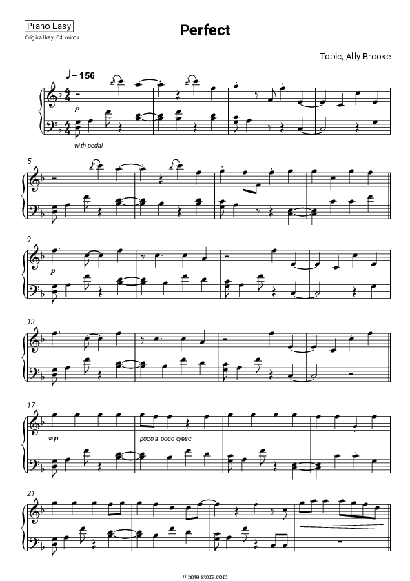 Perfect - Topic, Ally Brooke Piano Sheet Music Easy - Piano.Easy