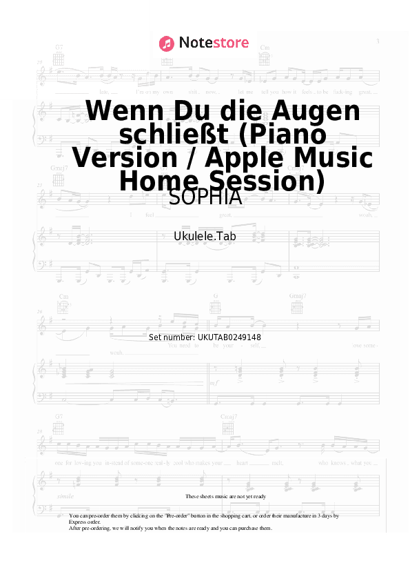 Wenn Du die Augen schließt (Piano Version / Apple Music Home Session) - SOPHIA Sheet Music - Ukulele.Tab
