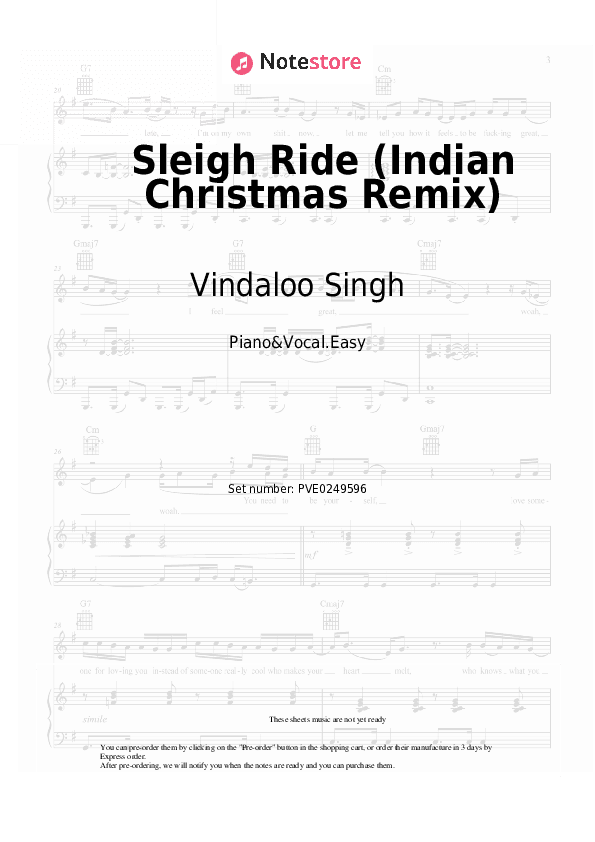 Sleigh Ride (Indian Christmas Remix) - Vindaloo Singh Piano Sheet Music Easy and Vocal - Piano&Vocal.Easy