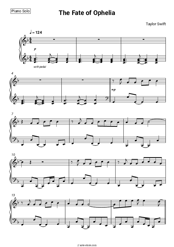 The Fate of Ophelia - Taylor Swift Piano Sheet Music - Piano.Solo