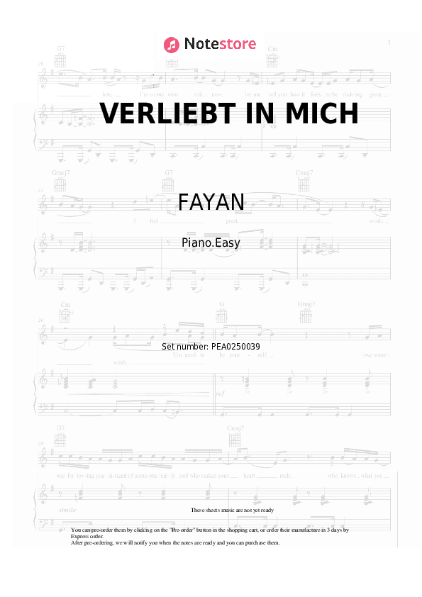 VERLIEBT IN MICH - FAYAN, Dalton Piano Sheet Music Easy - Piano.Easy