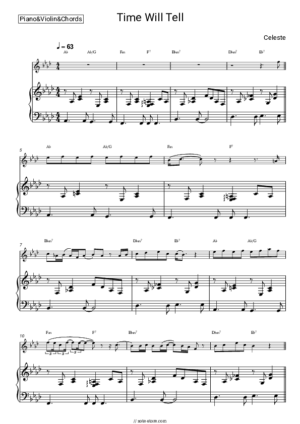 Time Will Tell - Celeste Piano Sheet Music and Violin - Piano&Violin