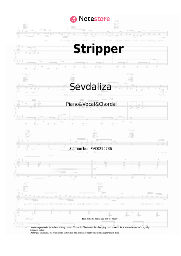Stripper - Sevdaliza, Kenia Os Piano Sheet Music with the Vocal and Chords - Piano&Vocal&Chords