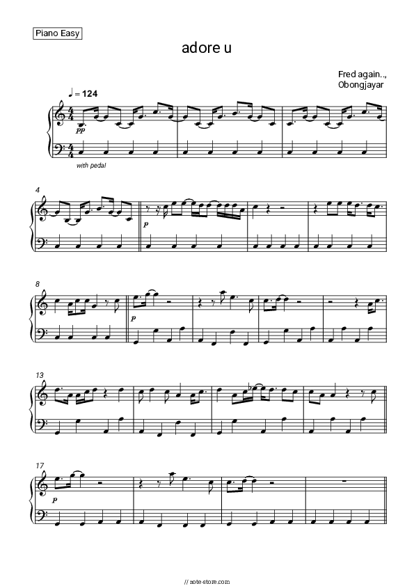 adore u - Fred again.., Obongjayar Piano Sheet Music Easy - Piano.Easy