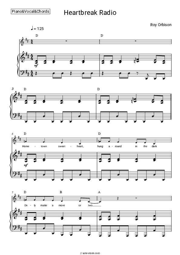 Heartbreak Radio - Roy Orbison Piano Sheet Music with the Vocal and Chords - Piano&Vocal&Chords