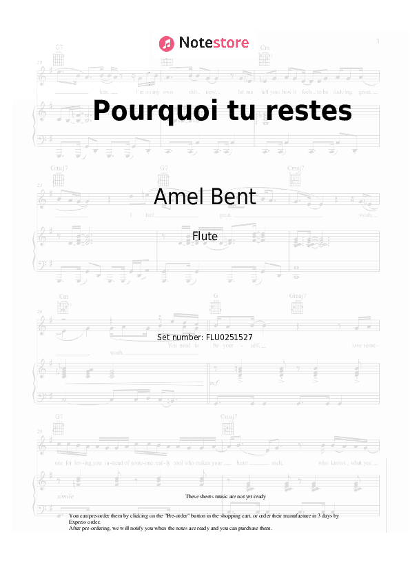 Pourquoi tu restes - Amel Bent Flute Sheet Music - Flute