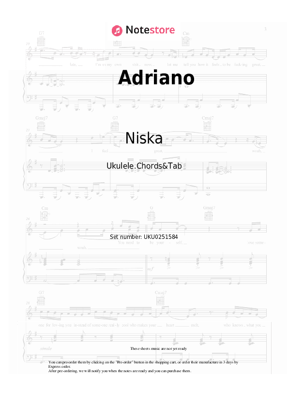 Adriano - Niska Ukulele Sheet Music - Ukulele.Chords&Tab