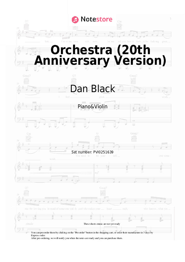 Orchestra (20th Anniversary Version) - Dan Black, Louane Piano Sheet Music and Violin - Piano&Violin