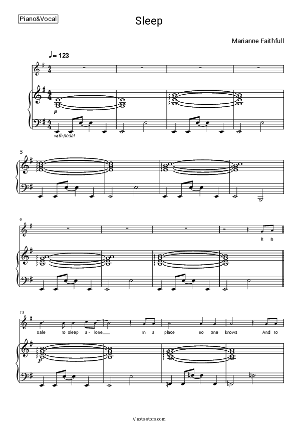 Sleep - Marianne Faithfull Piano Sheet Music with the Voice part - Piano&Vocal