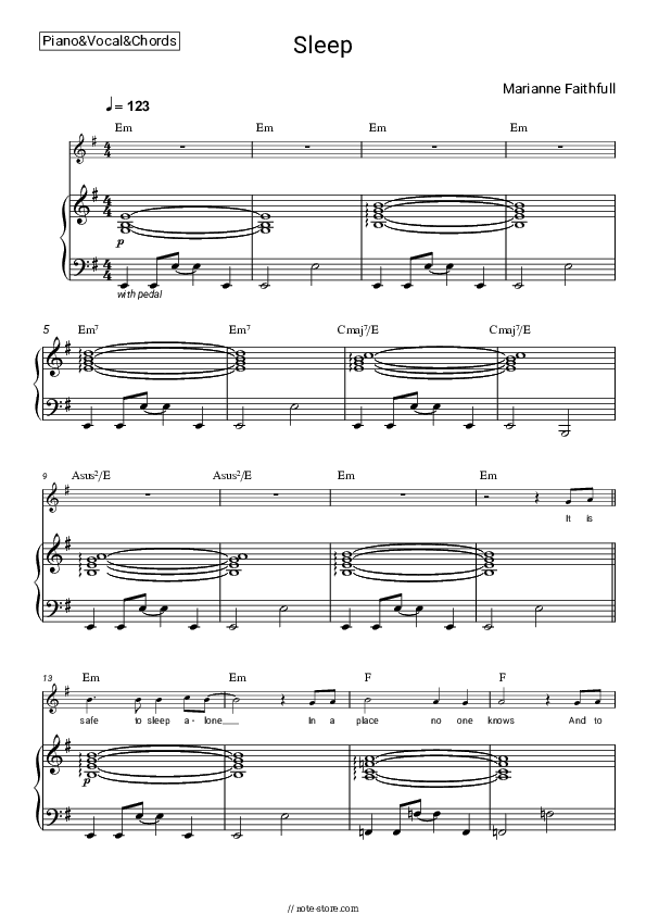 Sleep - Marianne Faithfull Piano Sheet Music with the Vocal and Chords - Piano&Vocal&Chords