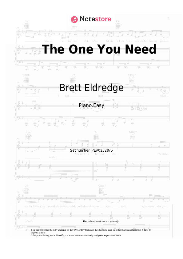 The One You Need - Brett Eldredge Piano Sheet Music Easy - Piano.Easy