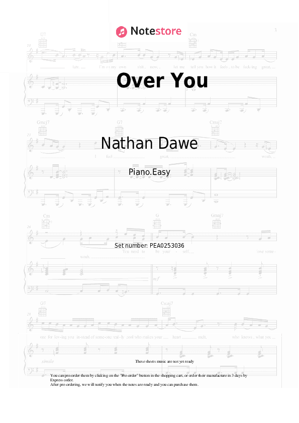 Over You - Nathan Dawe, Shayan Piano Sheet Music Easy - Piano.Easy
