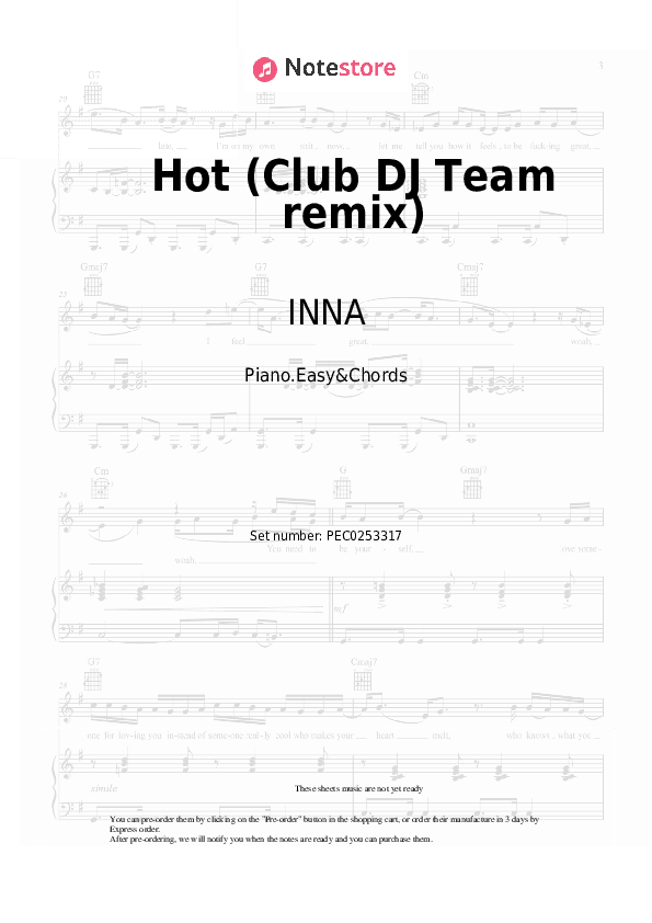 Hot (Club DJ Team remix) - INNA Sheet Music Easy and Chords - Piano.Easy&Chords