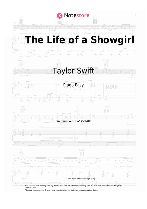 The Life of a Showgirl - Taylor Swift, Sabrina Carpenter Piano Sheet Music Easy - Piano.Easy