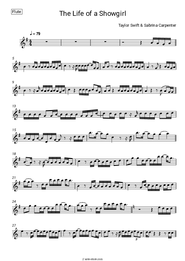 The Life of a Showgirl - Taylor Swift, Sabrina Carpenter Flute Sheet Music - Flute