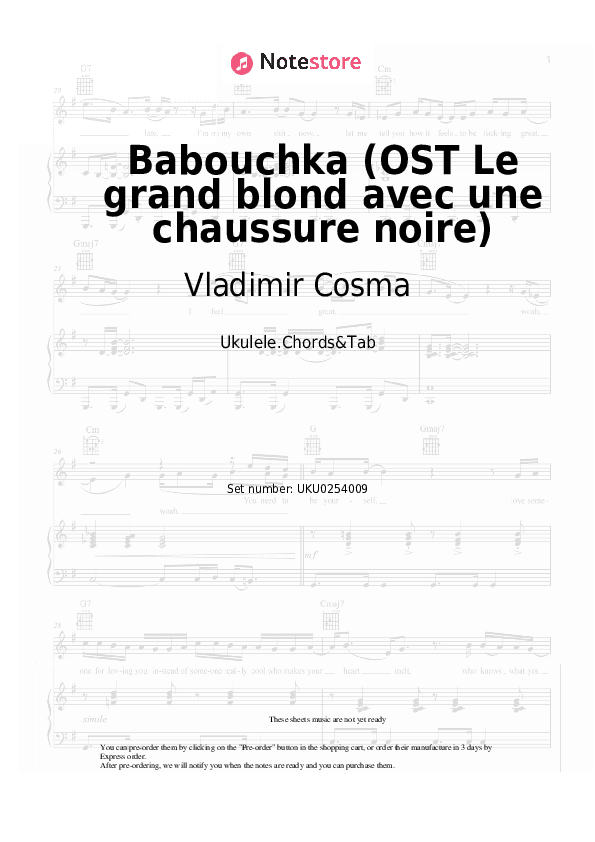 Babouchka (OST Le grand blond avec une chaussure noire) - Vladimir Cosma, Gheorghe Zamfir Ukulele Sheet Music - Ukulele.Chords&Tab