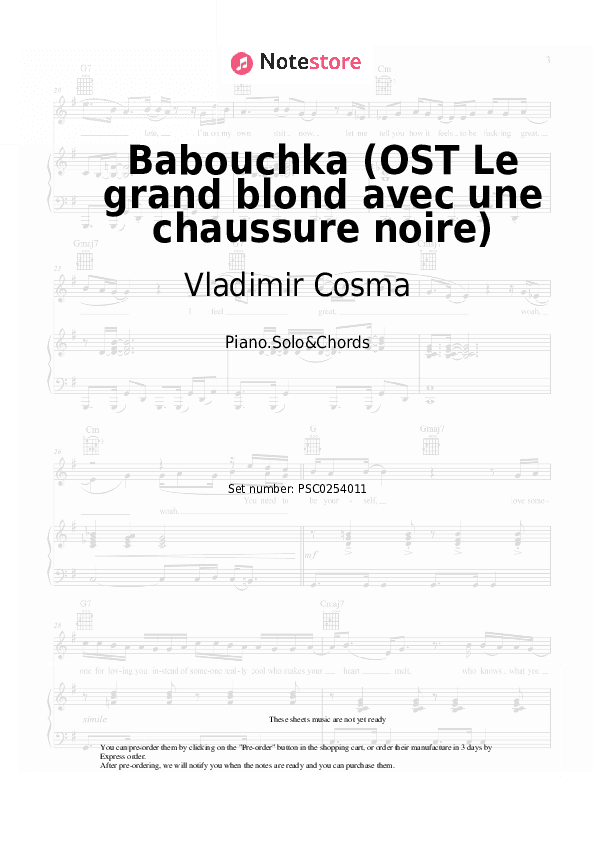Babouchka (OST Le grand blond avec une chaussure noire) - Vladimir Cosma, Gheorghe Zamfir Piano Sheet Music and Chords - Piano.Solo&Chords