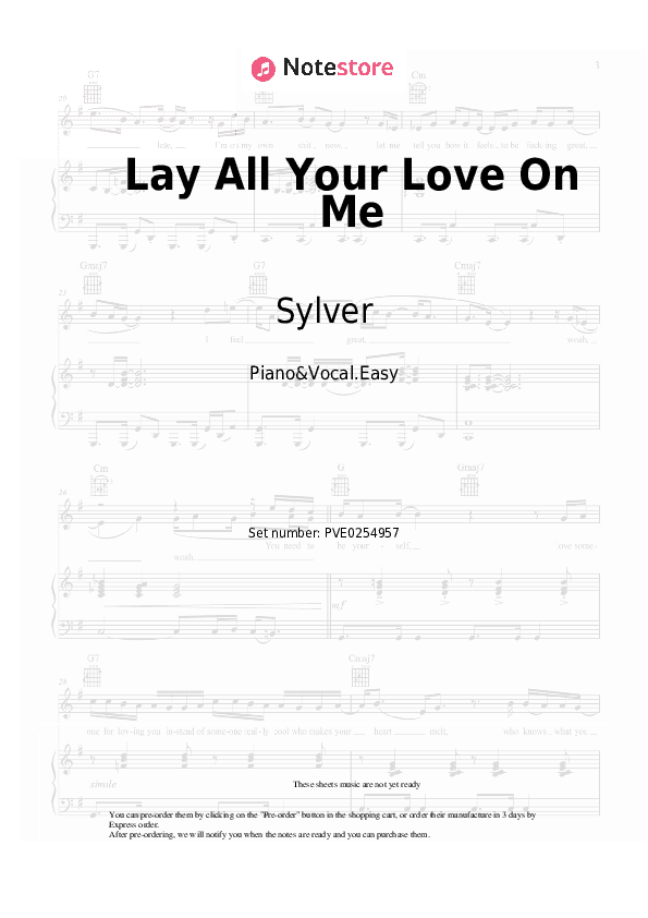 Lay All Your Love On Me - Sylver Piano Sheet Music Easy and Vocal - Piano&Vocal.Easy