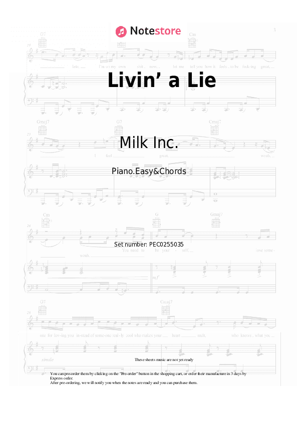 Livin’ a Lie - Milk Inc. Sheet Music Easy and Chords - Piano.Easy&Chords