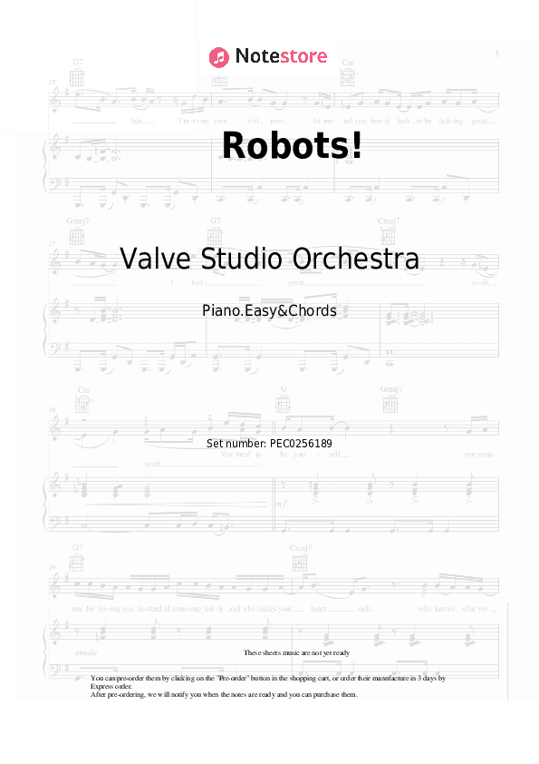 Robots! - Valve Studio Orchestra Sheet Music Easy and Chords - Piano.Easy&Chords