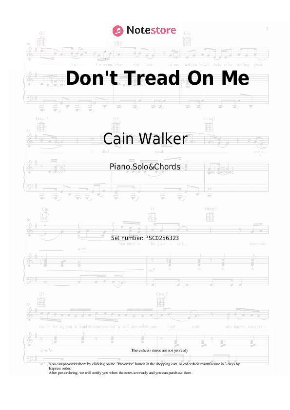 Don't Tread On Me - Cain Walker Piano Sheet Music and Chords - Piano.Solo&Chords