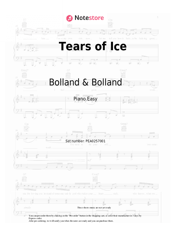 Tears of Ice - Bolland & Bolland Piano Sheet Music Easy - Piano.Easy