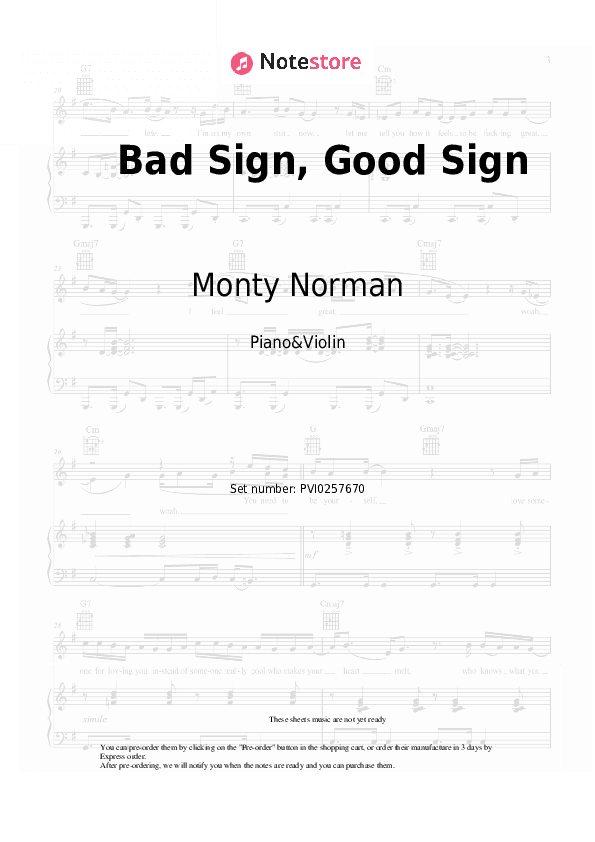 Bad Sign, Good Sign - Monty Norman Piano Sheet Music and Violin - Piano&Violin