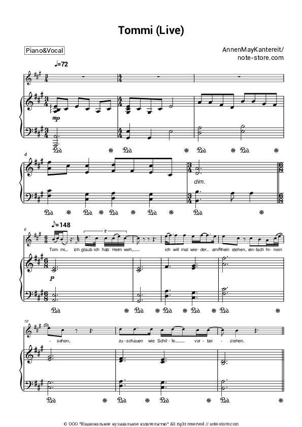 Tommi - AnnenMayKantereit Piano Sheet Music with the Voice part - Piano&Vocal