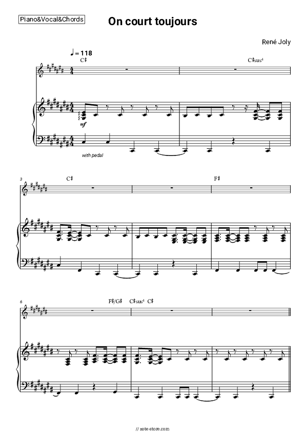 On court toujours - René Joly Piano Sheet Music with the Vocal and Chords - Piano&Vocal&Chords