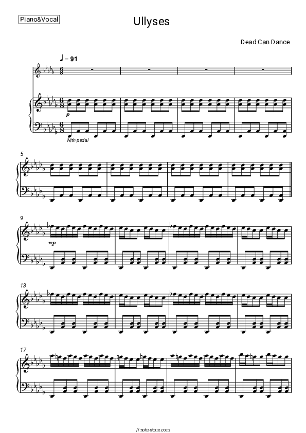 Ullyses - Dead Can Dance Piano Sheet Music with the Voice part - Piano&Vocal