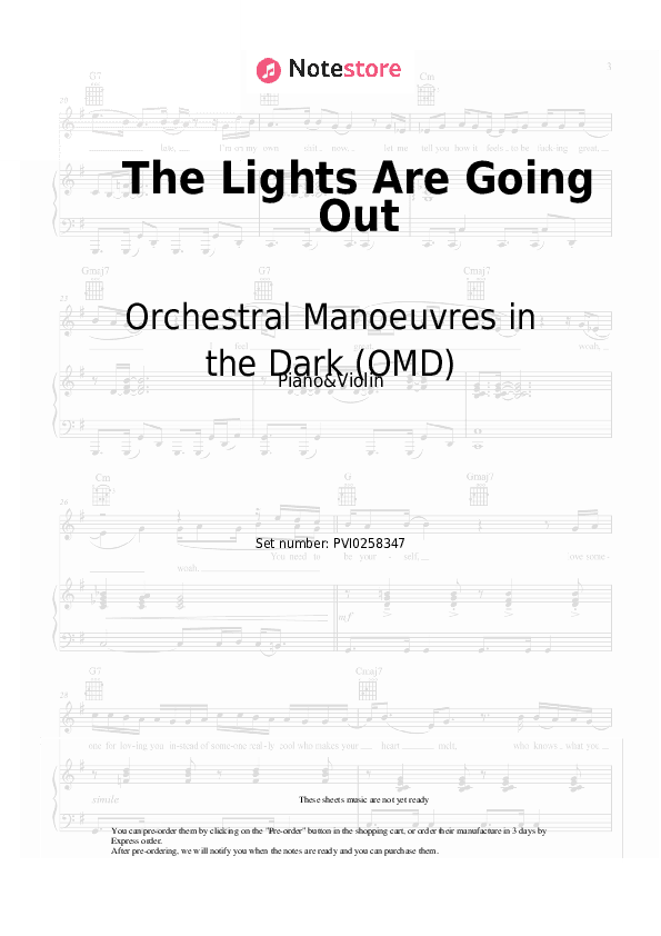 The Lights Are Going Out - Orchestral Manoeuvres in the Dark (OMD) Piano Sheet Music and Violin - Piano&Violin