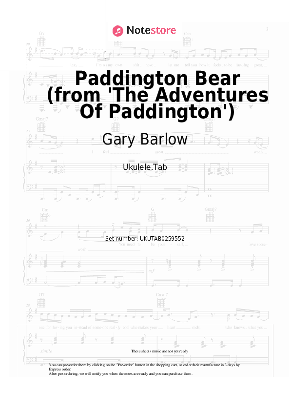 Paddington Bear (from 'The Adventures Of Paddington') - Gary Barlow Sheet Music - Ukulele.Tab