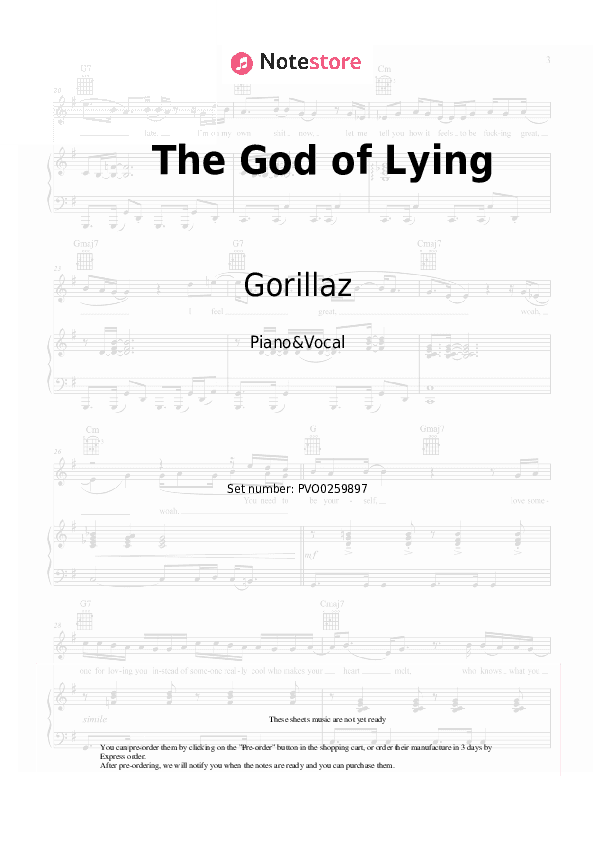 The God of Lying - Gorillaz, IDLES Piano Sheet Music with the Voice part - Piano&Vocal