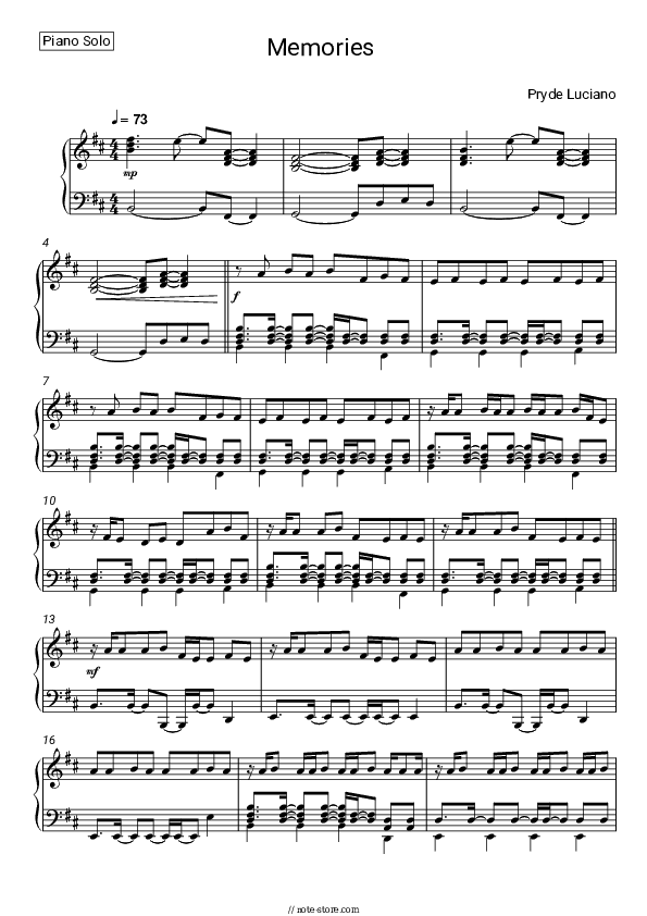 Memories - Pryde Luciano Piano Sheet Music - Piano.Solo