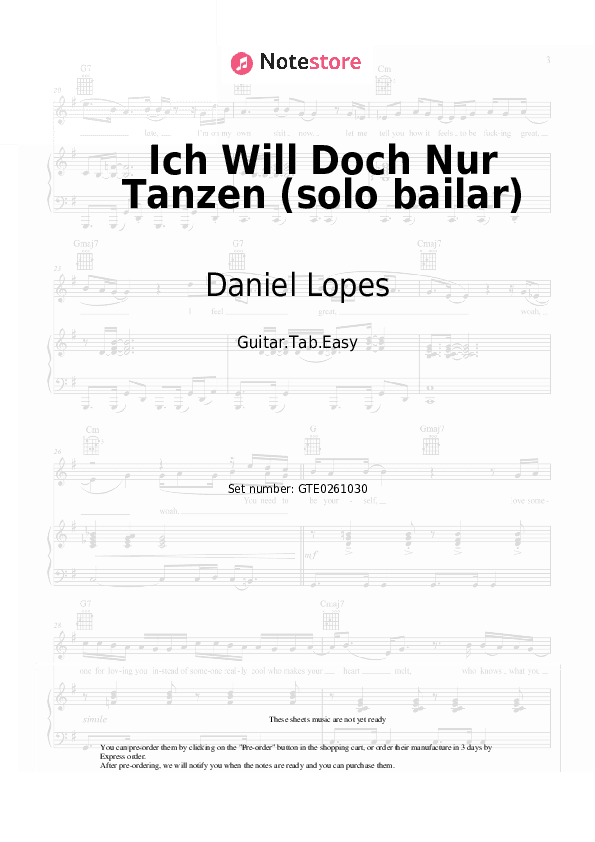 Ich Will Doch Nur Tanzen (solo bailar) - Daniel Lopes Tabs Easy - Guitar.Tab.Easy