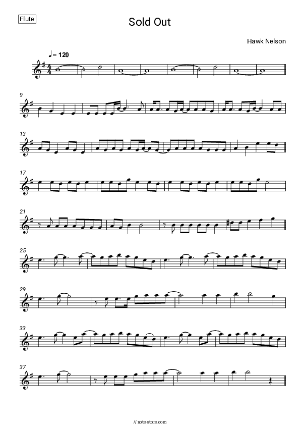 Sold Out - Hawk Nelson Flute Sheet Music - Flute