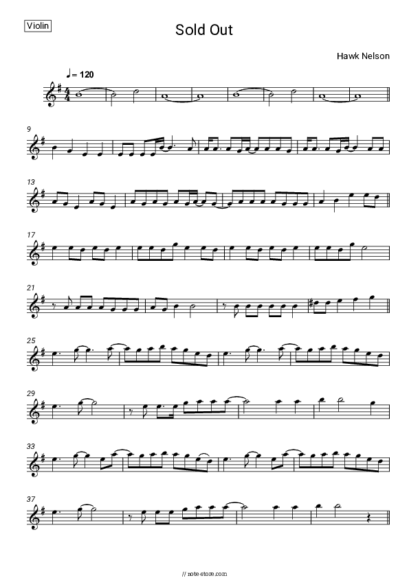 Sold Out - Hawk Nelson Violin Sheet Music - Violin