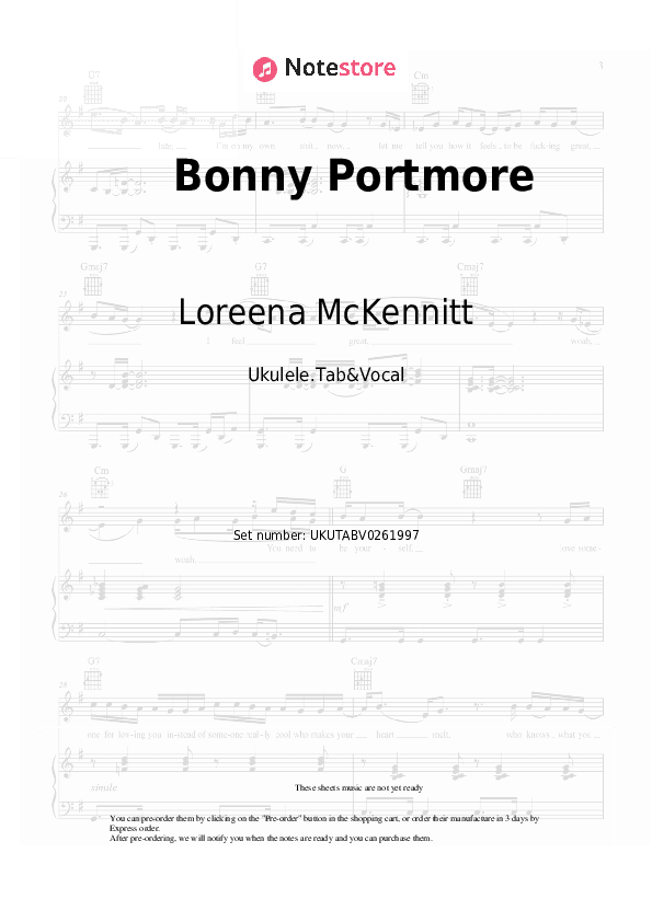 Bonny Portmore - Loreena McKennitt Sheet Music - Ukulele.Tab&Vocal