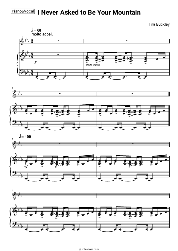 I Never Asked to Be Your Mountain - Tim Buckley Piano Sheet Music with the Voice part - Piano&Vocal