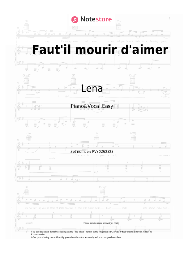 Faut'il mourir d'aimer - Lena Piano Sheet Music Easy and Vocal - Piano&Vocal.Easy