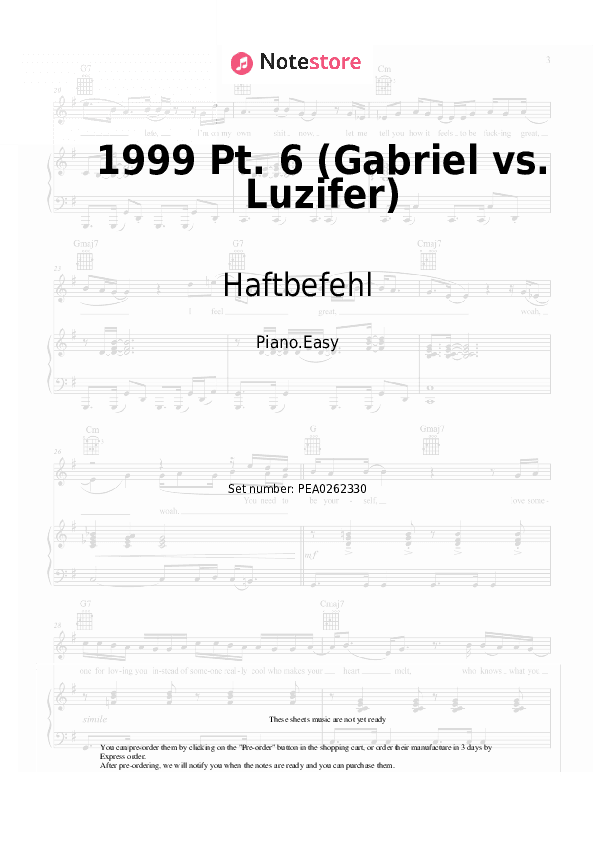 1999 Pt. 6 (Gabriel vs. Luzifer) - Haftbefehl Piano Sheet Music Easy - Piano.Easy