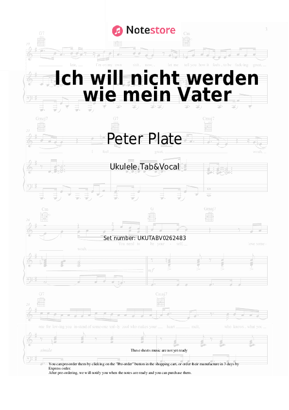 Ich will nicht werden wie mein Vater - Peter Plate, Max Mutzke Sheet Music - Ukulele.Tab&Vocal