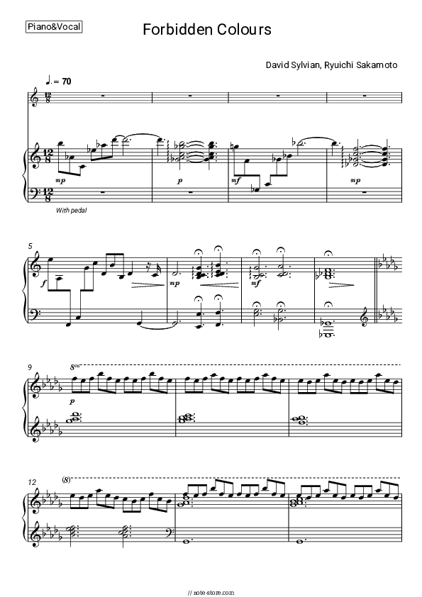 Forbidden Colours - David Sylvian, Ryuichi Sakamoto Piano Sheet Music with the Voice part - Piano&Vocal