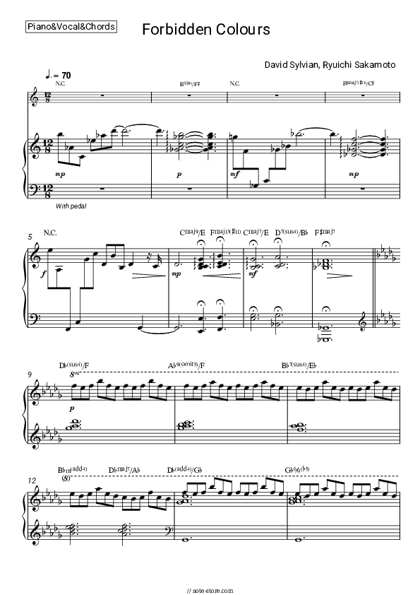 Forbidden Colours - David Sylvian, Ryuichi Sakamoto Piano Sheet Music with the Vocal and Chords - Piano&Vocal&Chords