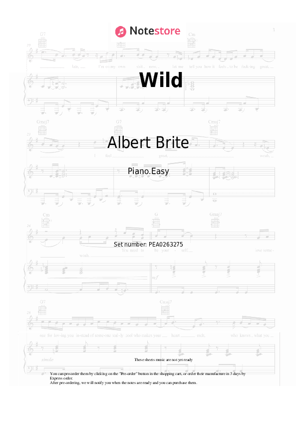 Wild - Albert Brite Piano Sheet Music Easy - Piano.Easy